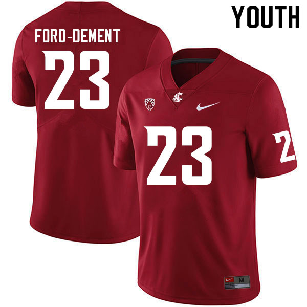Youth #23 Kaleb Ford-Dement Washington State Cougars College Football Jerseys Sale-Crimson - Click Image to Close